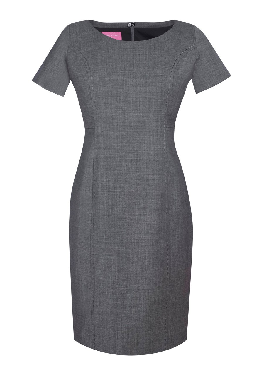 slim fit dress slacks Zapakasa Women Dusty Blue Satin Midi Work Dress with Sleeves Bateau Neck A  Line Semi Formal Dress